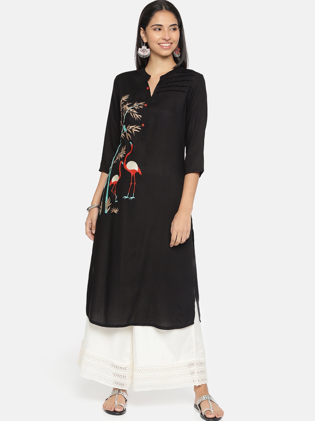 

Alena Women Black Quirky Embroidered Straight Kurta