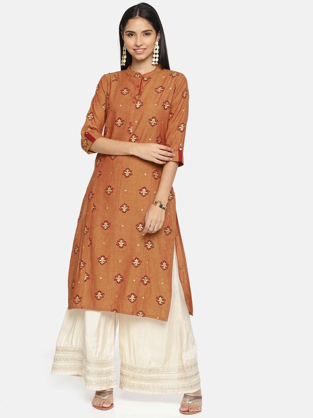 

Alena Women Brown & Maroon Printed Straight Kurta