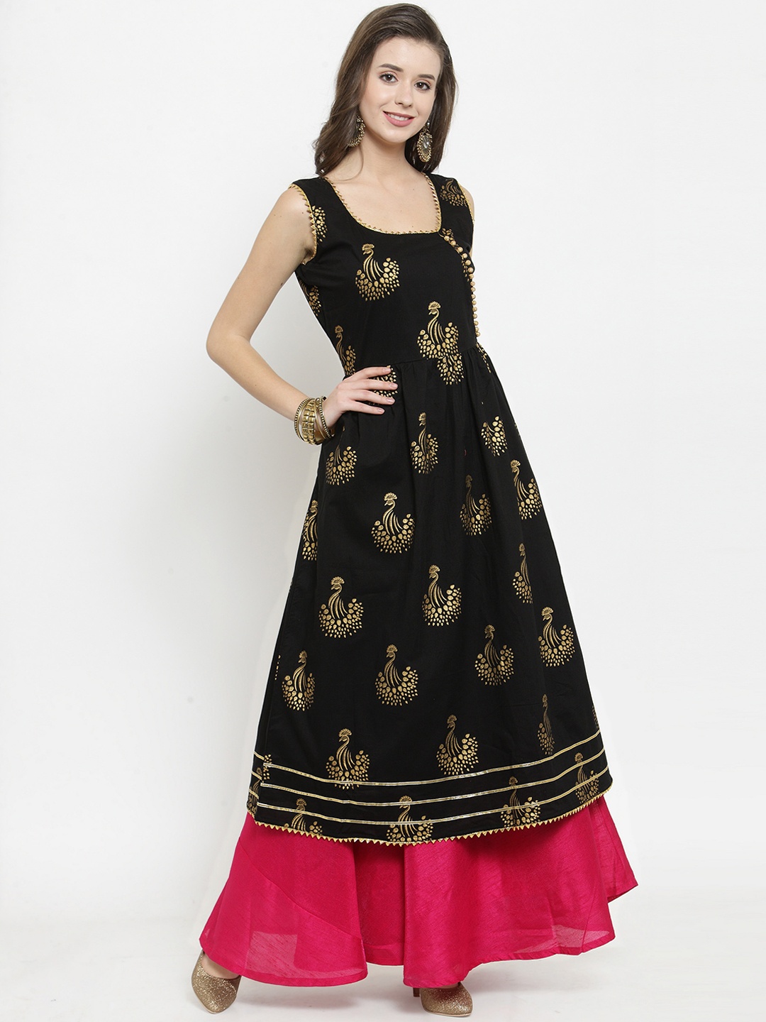

Get Glamr Women Black & Beige Printed A-Line Kurta