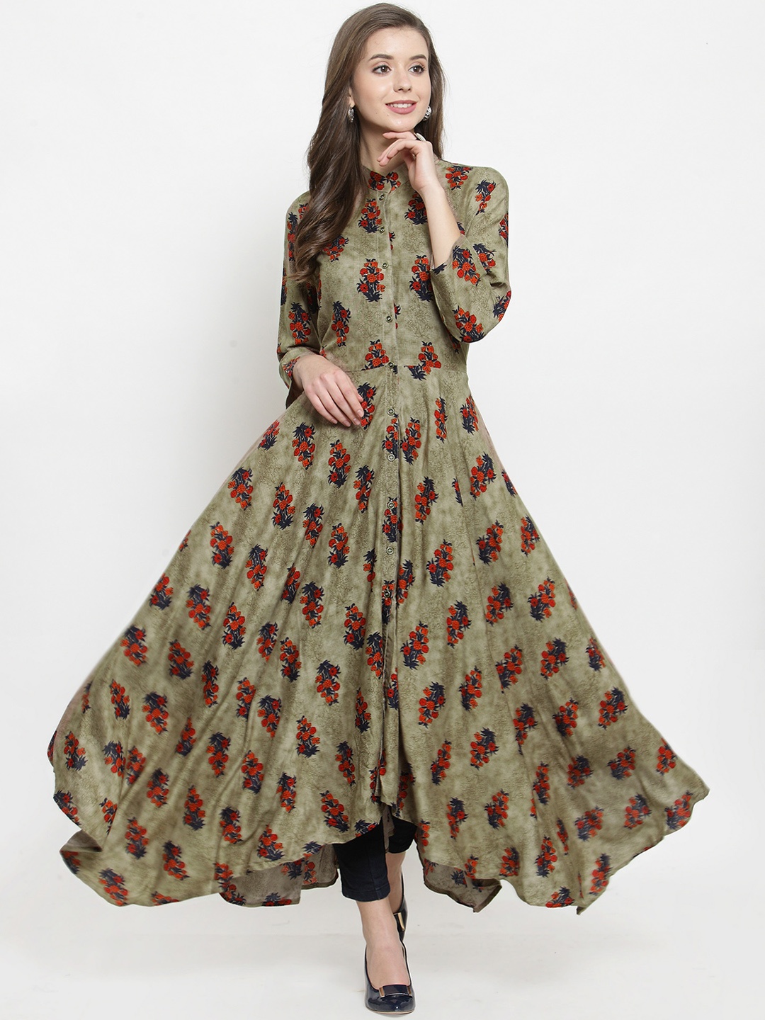 

Get Glamr Women Brown Printed Asymmetric A-Line Kurta