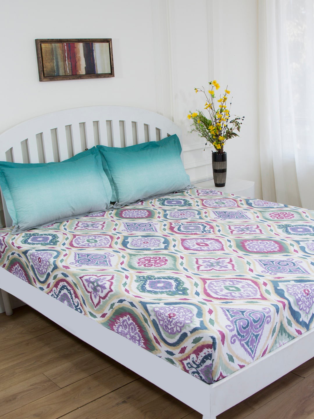 

GM Multicoloured Ethnic Motifs 180 TC Cotton 1 Super Queen Bedsheet with 2 Pillow Covers, Multi