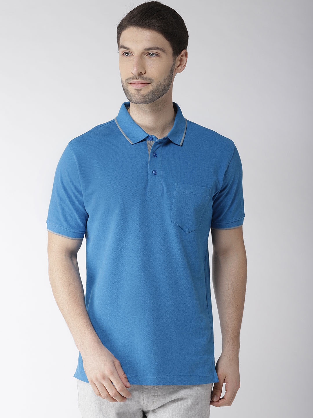 

Richlook Men Blue Solid Polo Collar T-shirt