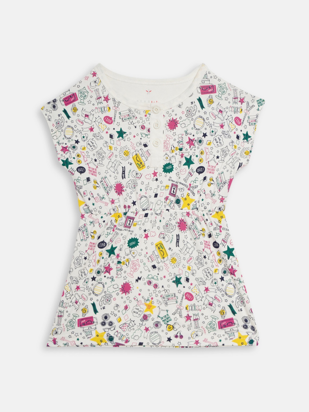 

ELLE Girls Multicoloured Printed A-Line Pure Cotton Top, Multi