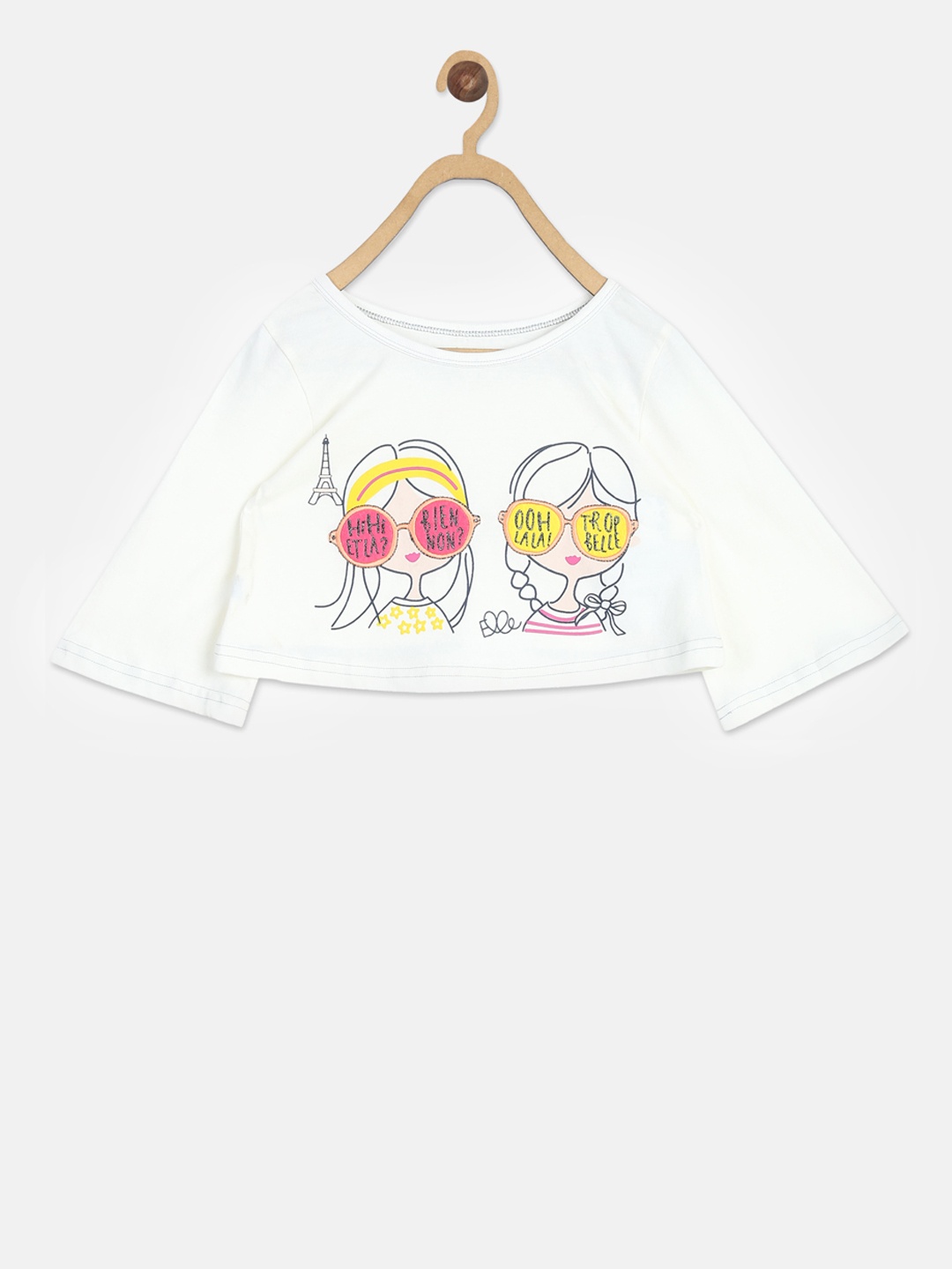 

ELLE Girls White Printed A-Line Pure Cotton Top