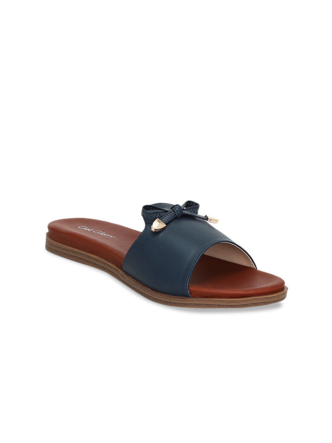 

Get Glamr Women Navy Blue Solid Open Toe Flats