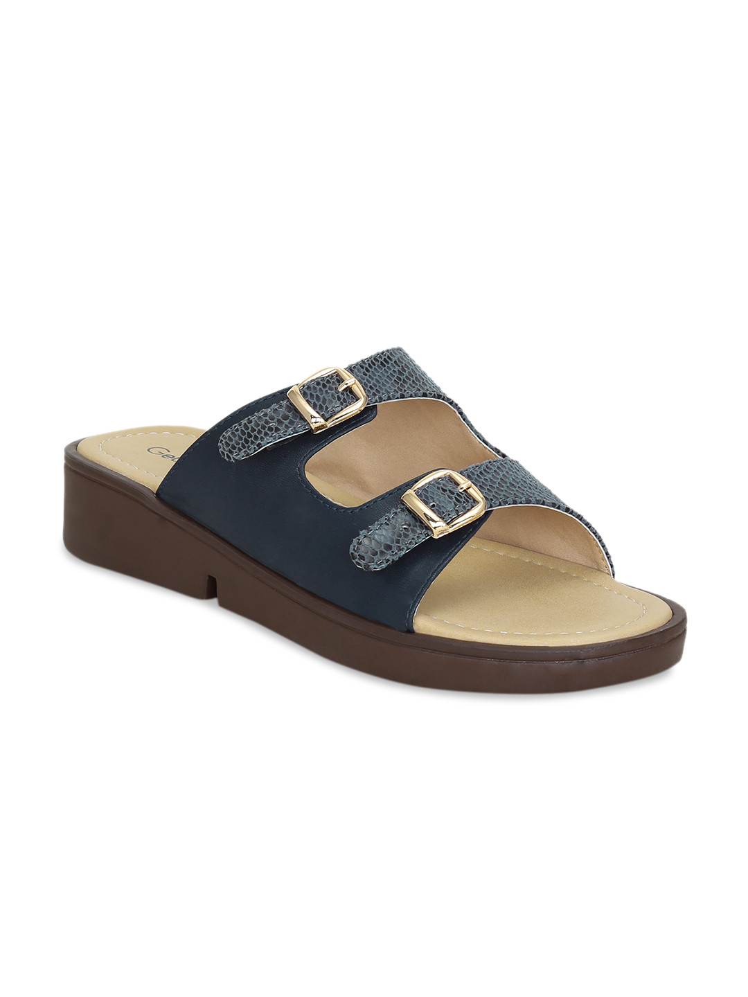 

Get Glamr Women Navy Blue Solid Open Toe Flats