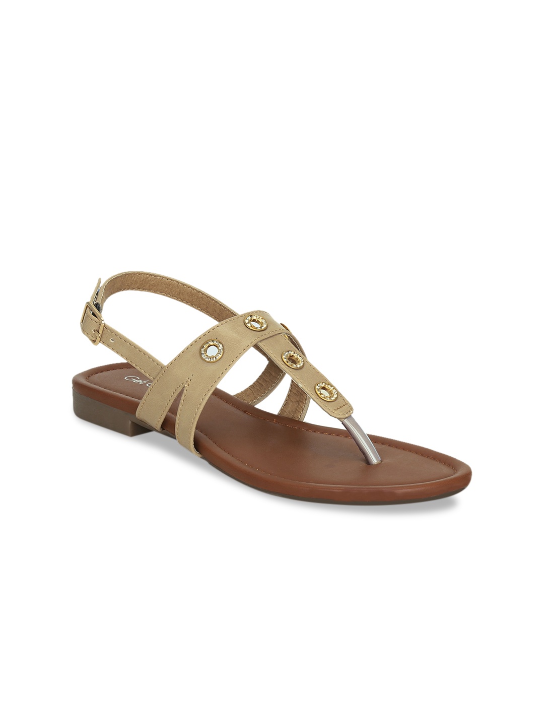 

Get Glamr Women Beige Solid T-Strap Flats