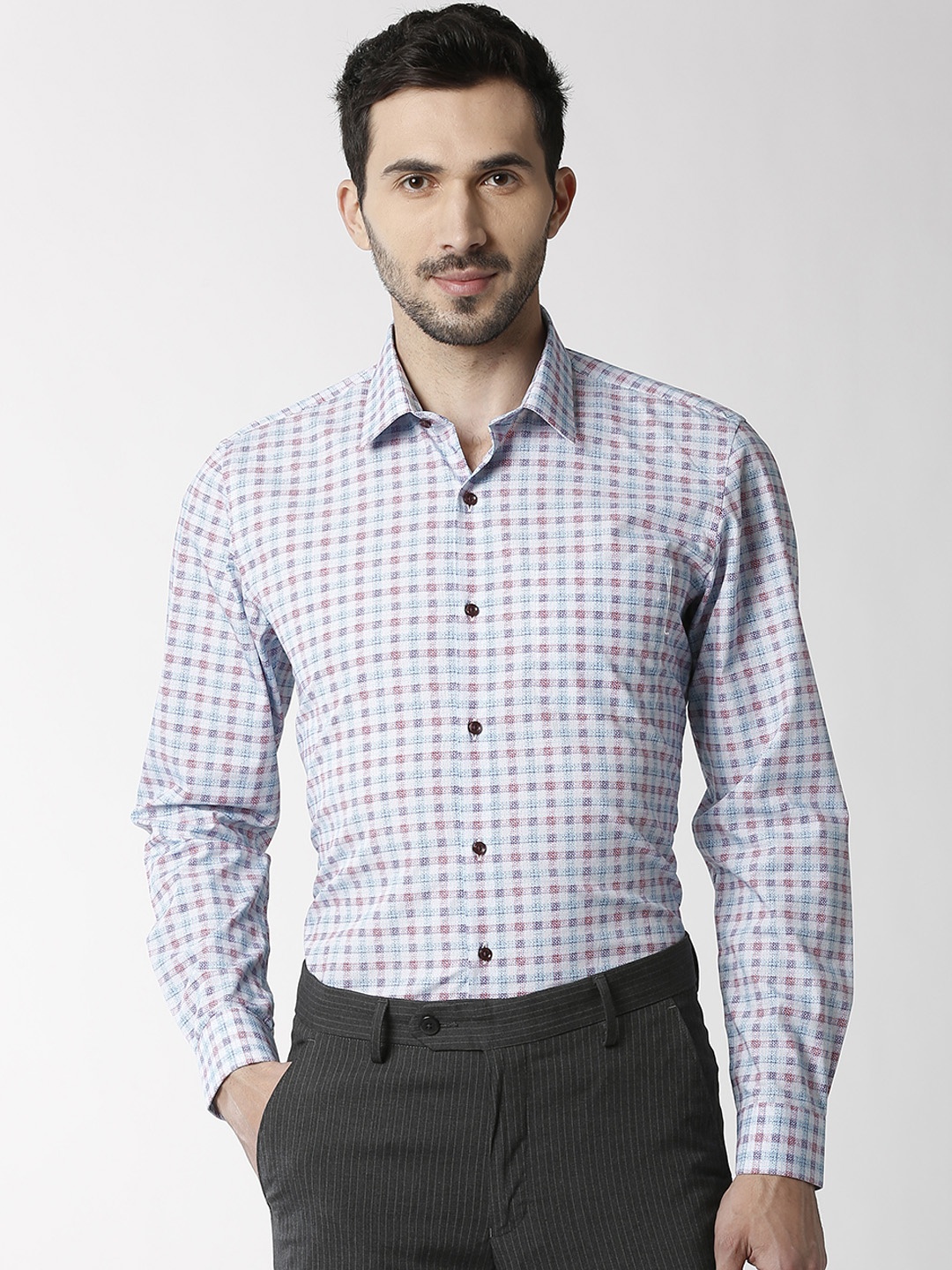 

Peter England Men Blue & Red Slim Fit Checked Formal Shirt