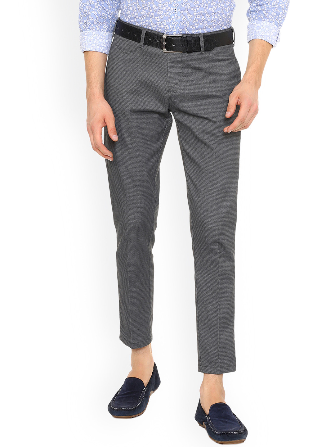 

Allen Solly Men Grey Slim Fit Self Design Regular Trousers