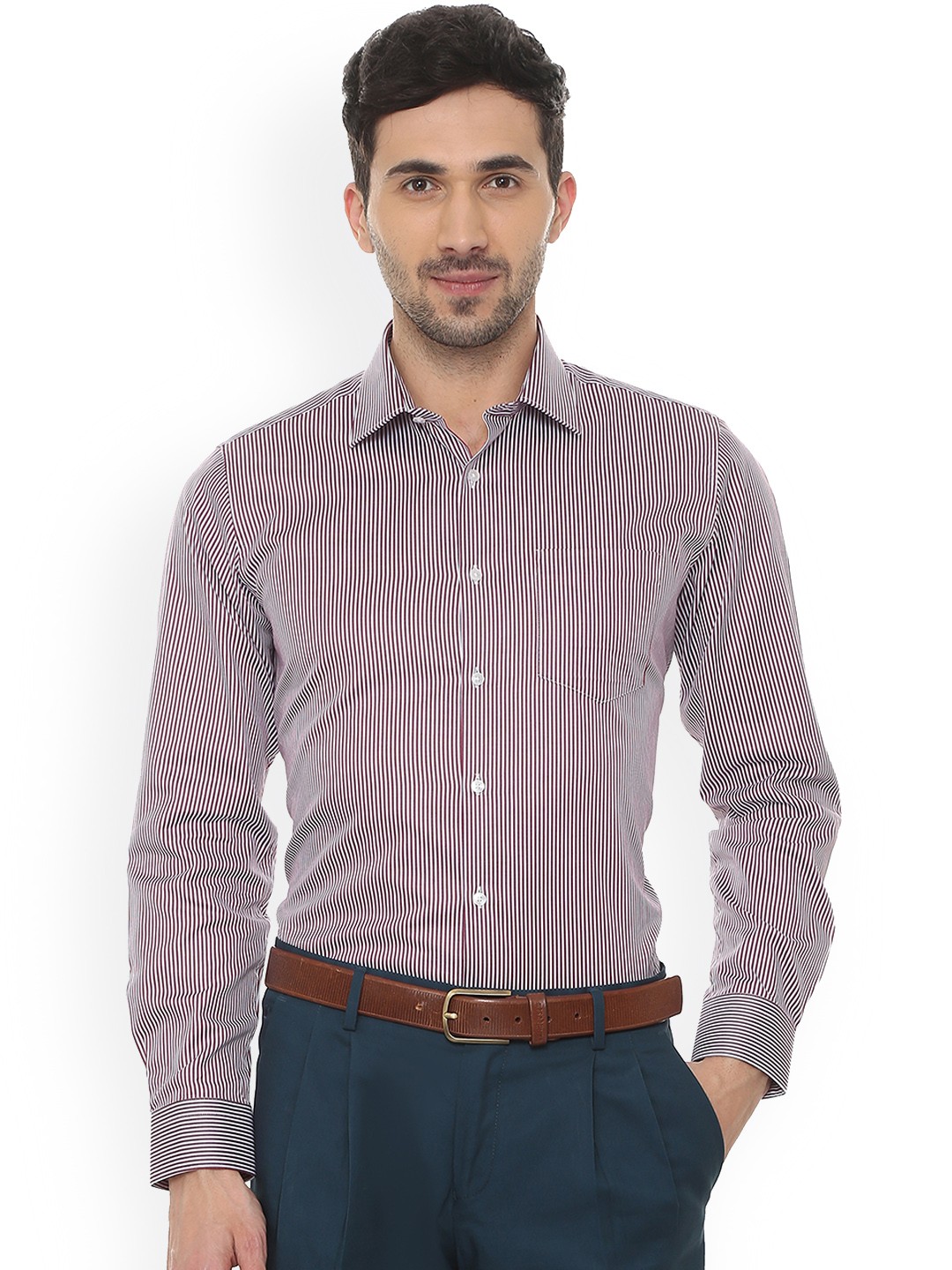 

Van Heusen Men White & Maroon Slim Fit Striped Formal Shirt