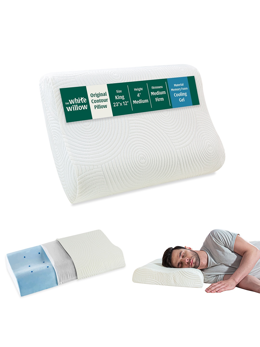 

The White Willow White Cervical Contour Cooling Gel Memory Foam Bed Pillow