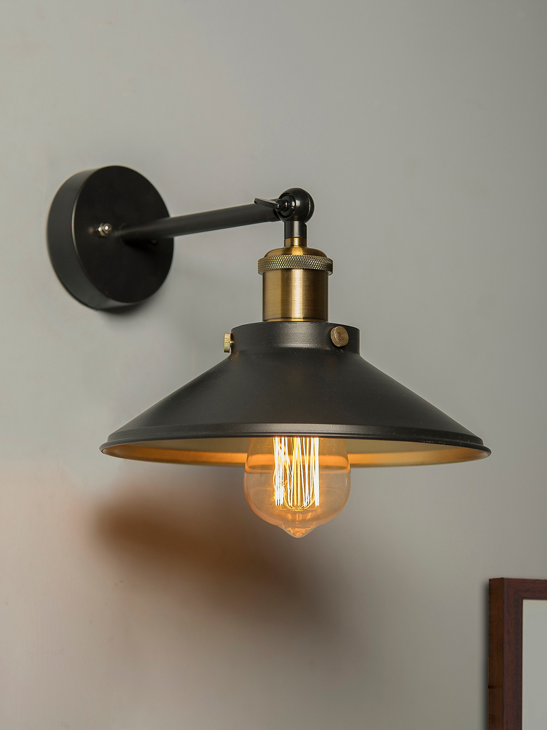 

Homesake Black Solid Edison Cone Shade Armed Sconces