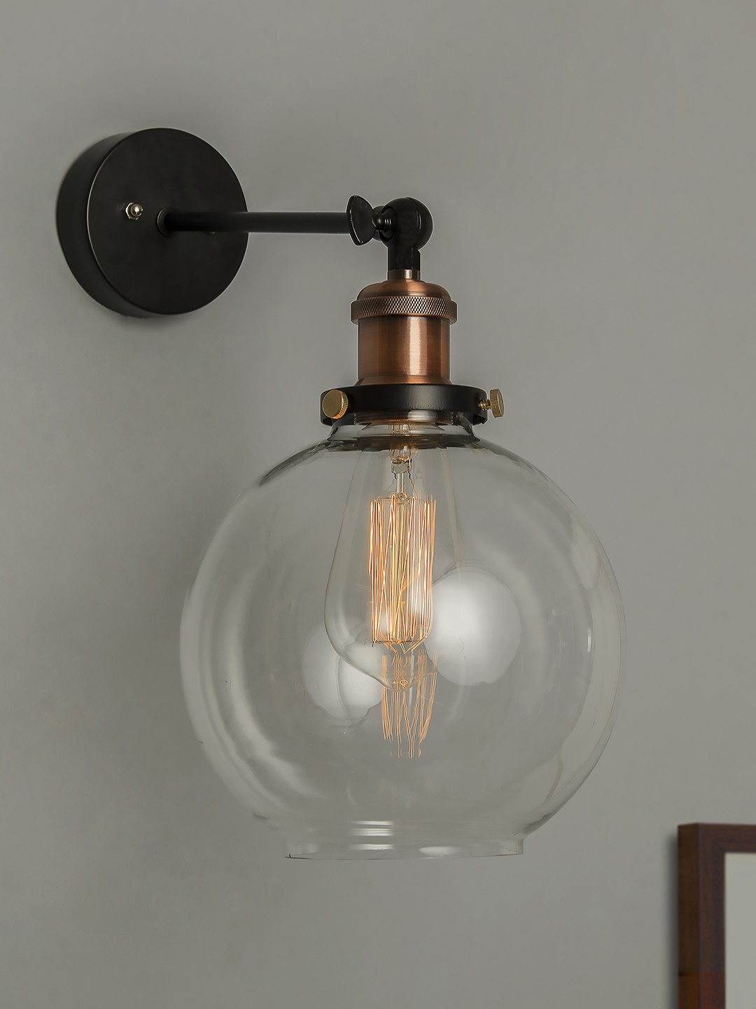 

Homesake Black & Transparent Glass Globe Swing Arm Light