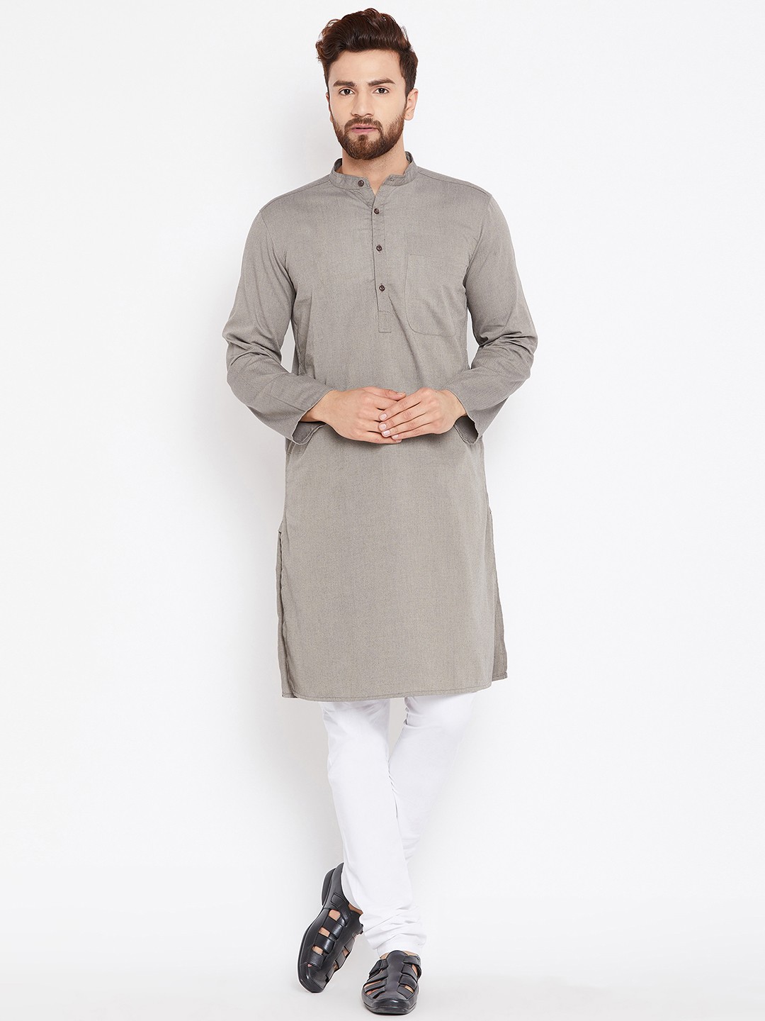 

even Men Grey Solid Straight Kurta