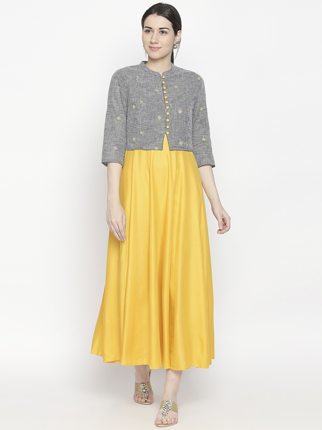 

RANGMANCH BY PANTALOONS Women Yellow Printed Anarkali Kurta