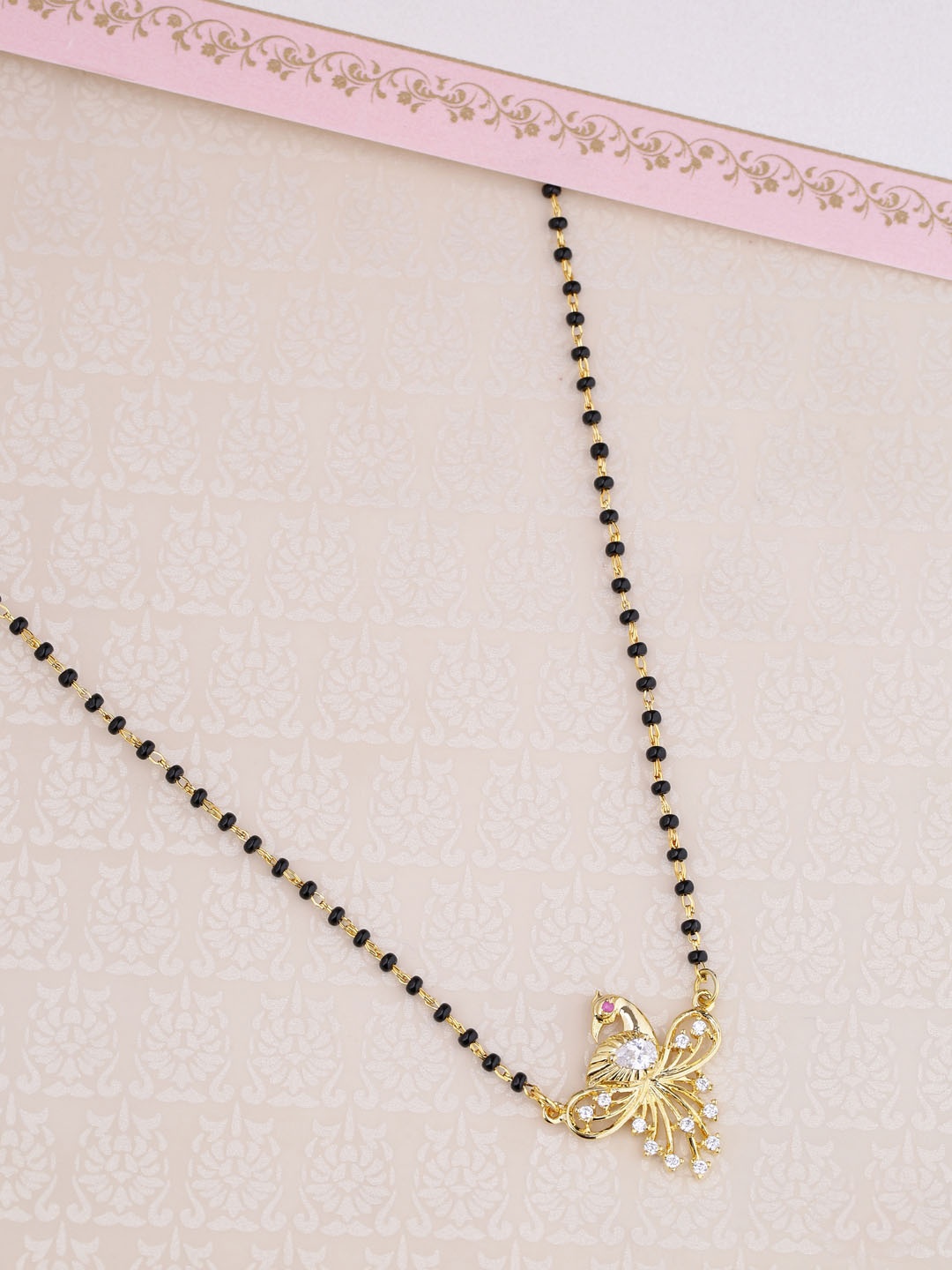 

Voylla Women Gold-Plated & Black Beaded Mangalsutra