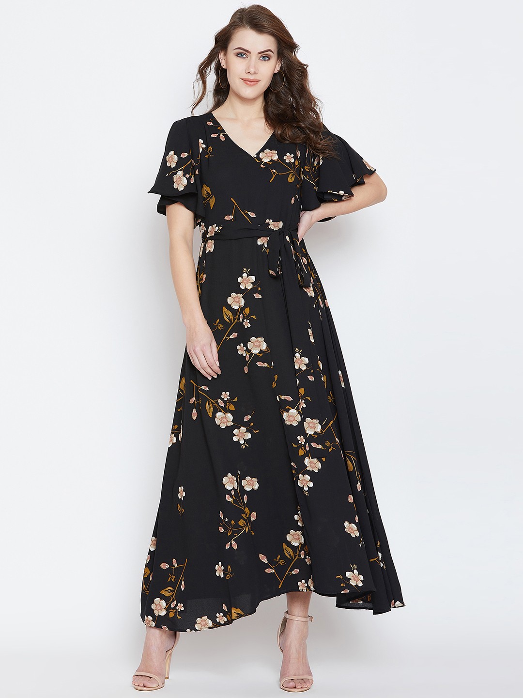 

Berrylush Women Black Floral Printed Maxi Dress