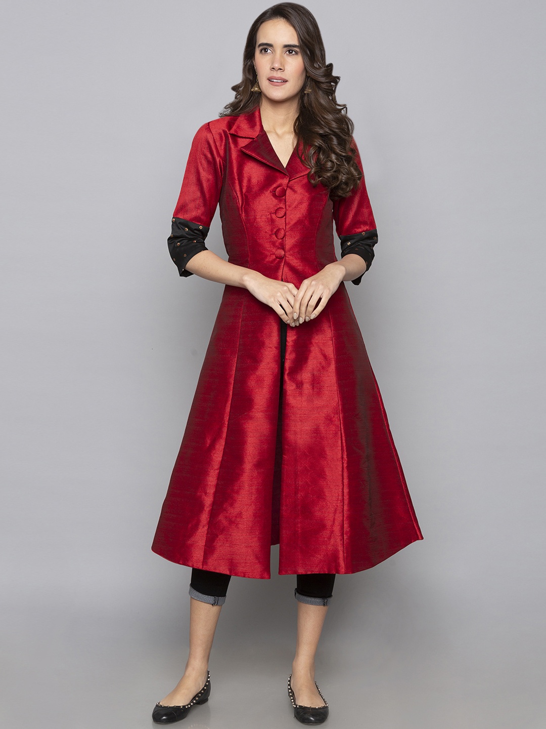 

Desi Weavess Women Red Solid A-Line Kurta