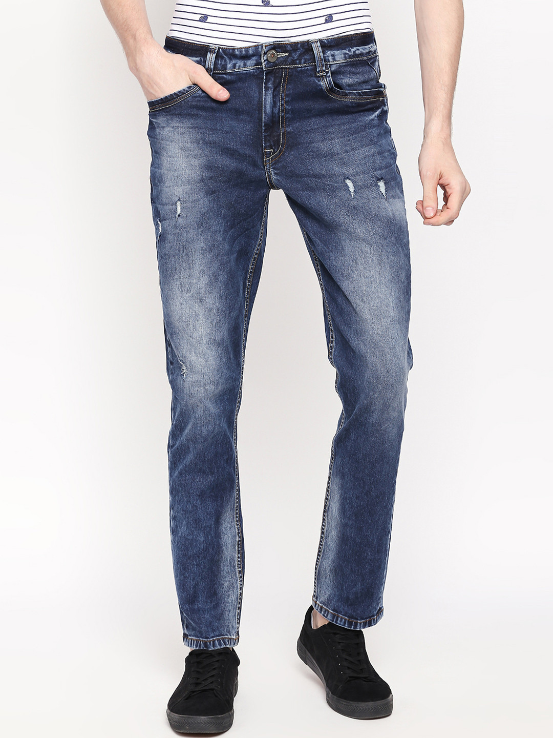 

SF JEANS by Pantaloons Men Navy Blue Slim Fit Low-Rise Low Distress Jeans