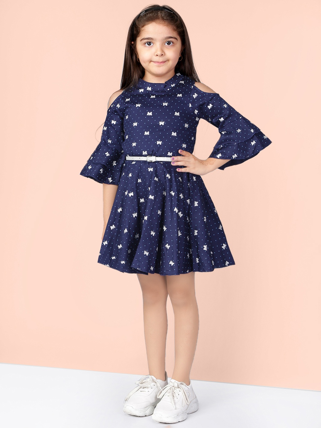 

Naughty Ninos Girls Navy Blue Printed Fit and Flare Dress