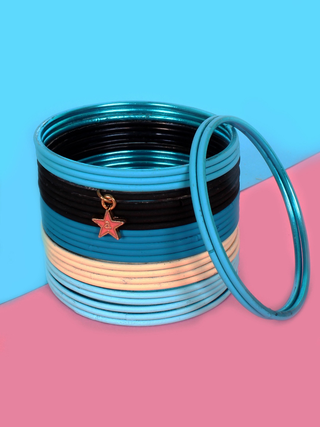

Ayesha Set of 24 Black & Blue Thin Matte Bangles