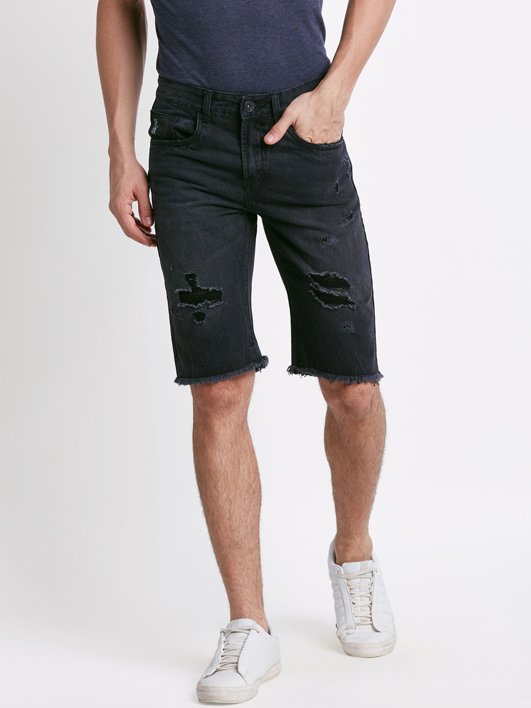 

SF JEANS by Pantaloons Men Black Washed Skinny Fit Denim Shorts