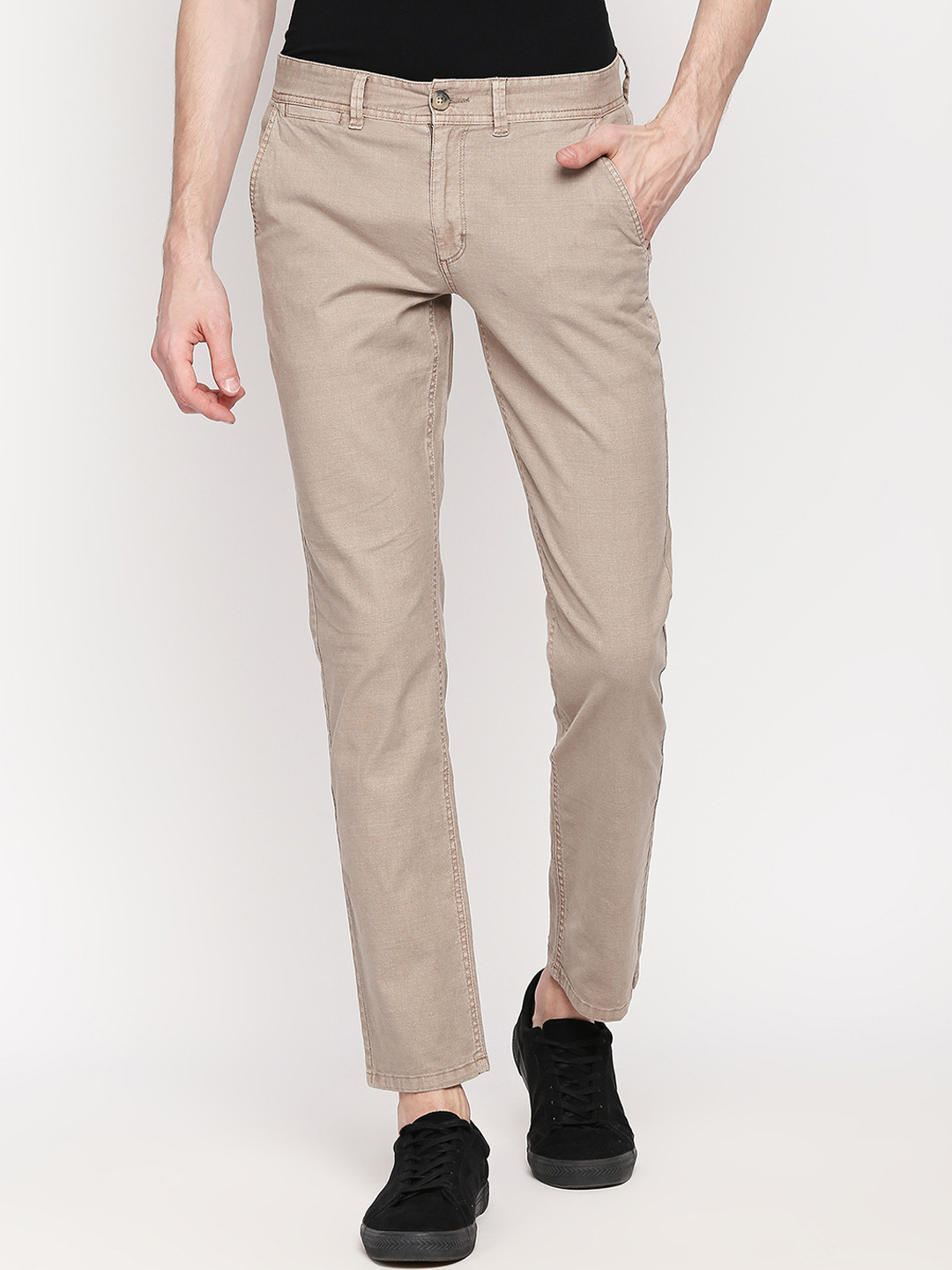 

Urban Ranger by pantaloons Men Brown Slim Fit Solid Regular Trousers