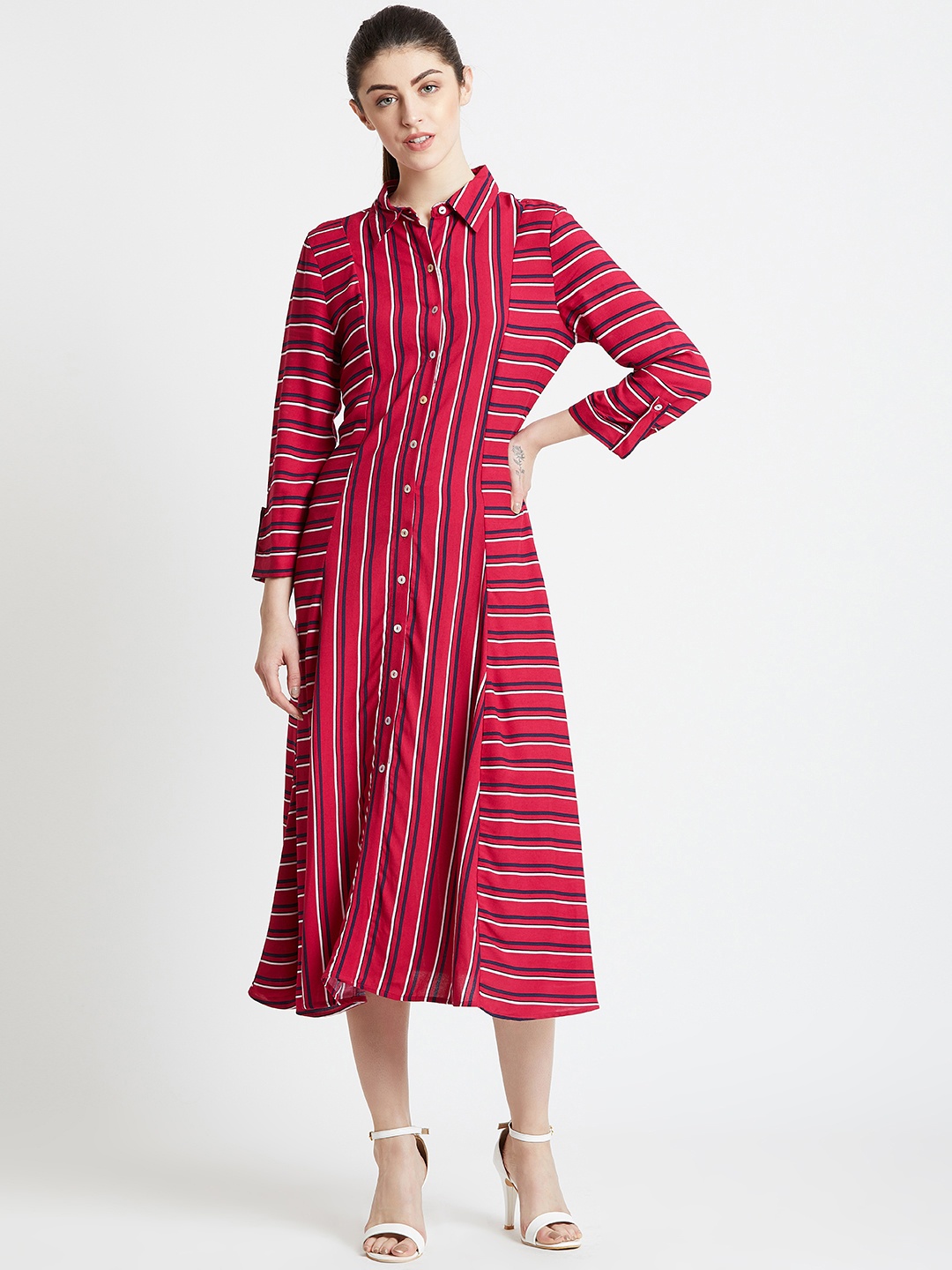 

COVER STORY Women Pink Striped Shirt Dress