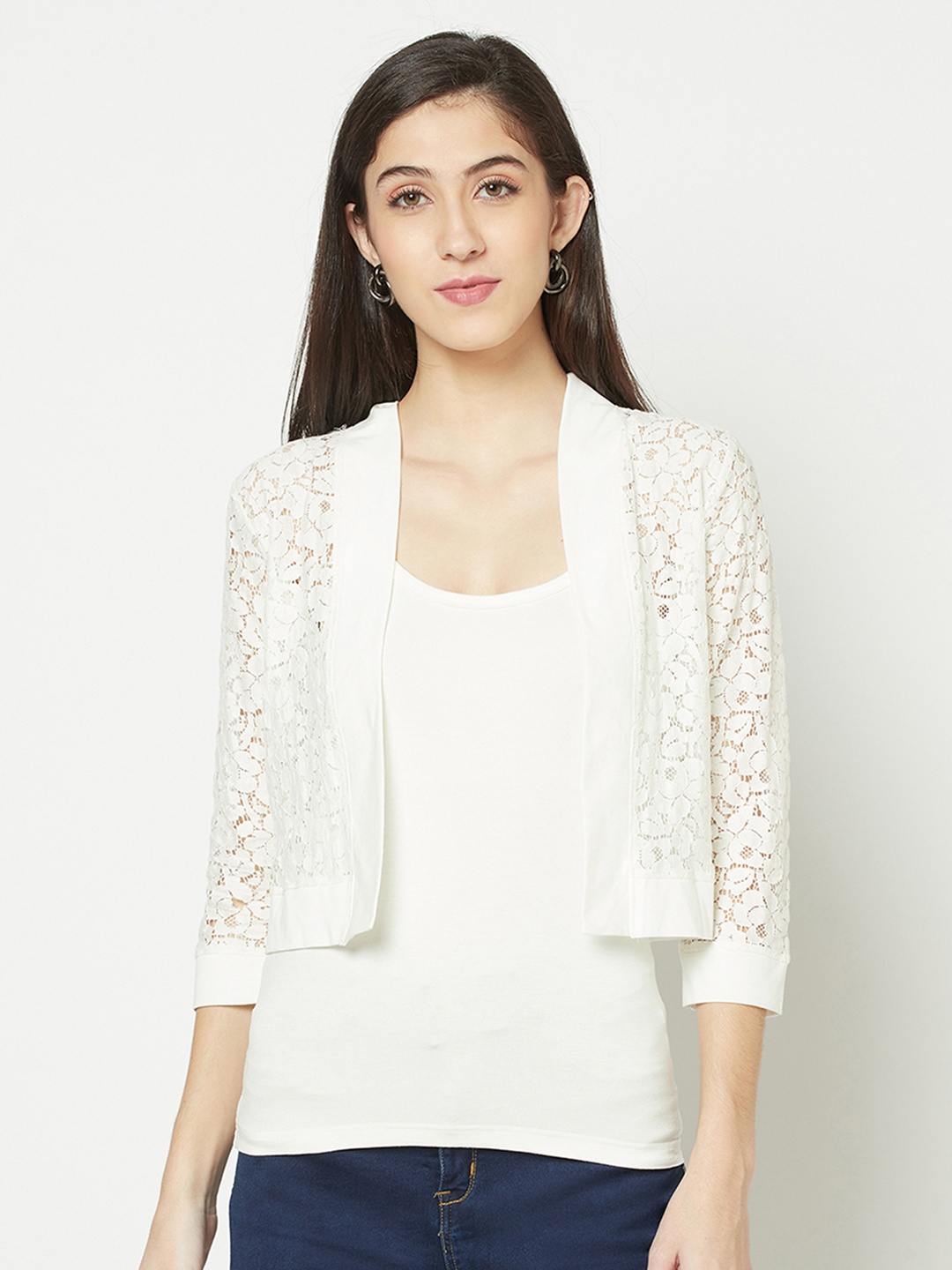 

Espresso Women Off-White Self Design Open Front Shrug