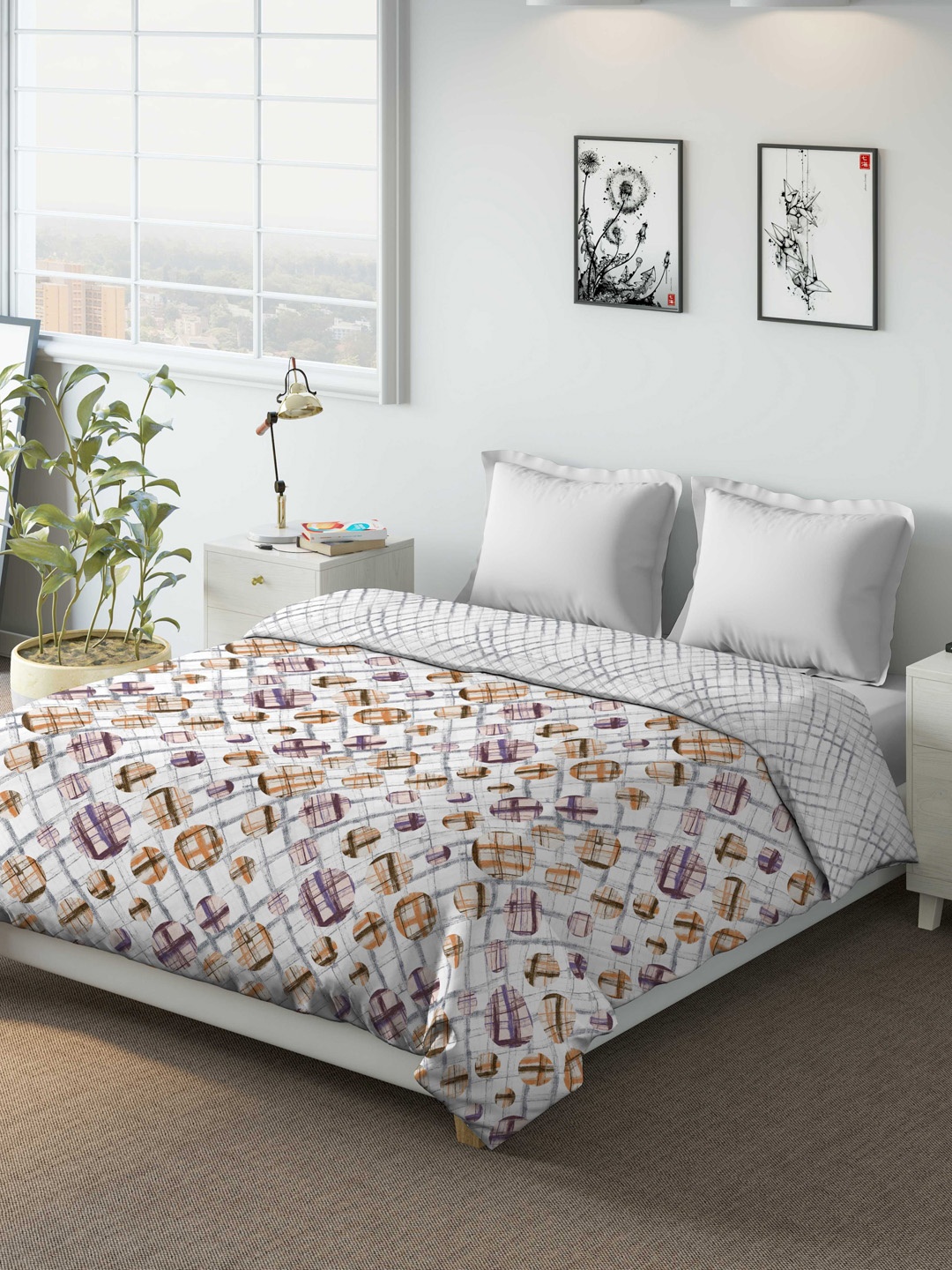 

DDecor White Abstract AC Room 150 GSM Double Bed Dohar