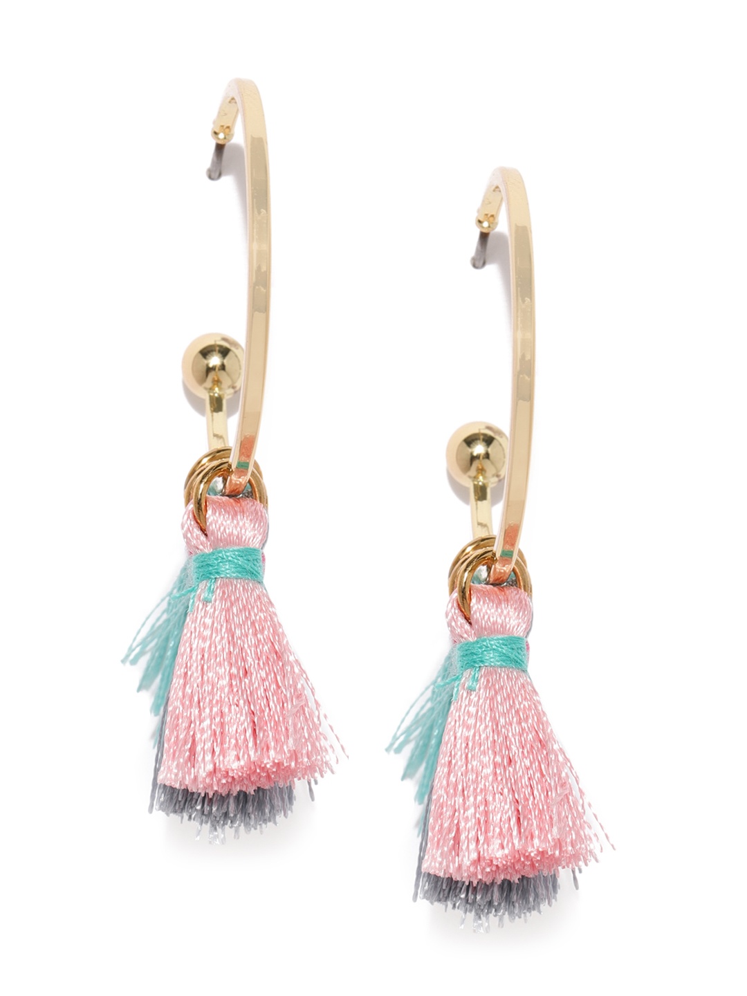 

Blisscovered Gold-Toned Circular Tasseled Half Hoop Earrings