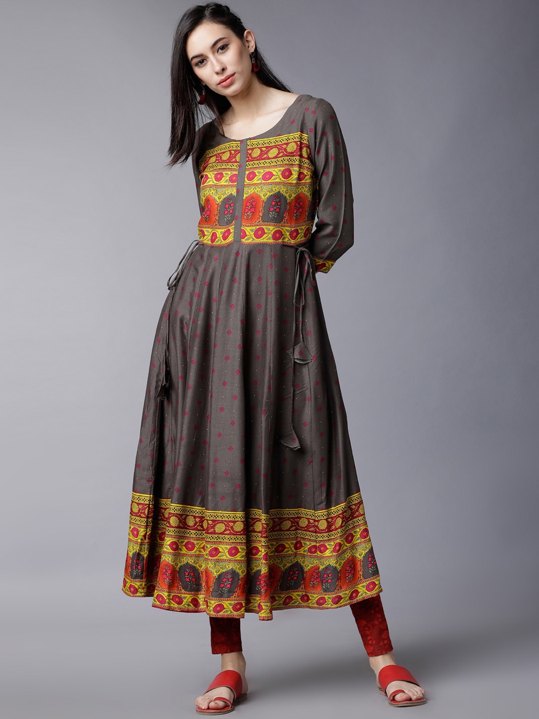 

Vishudh Women Grey Printed Anarkali Kurta