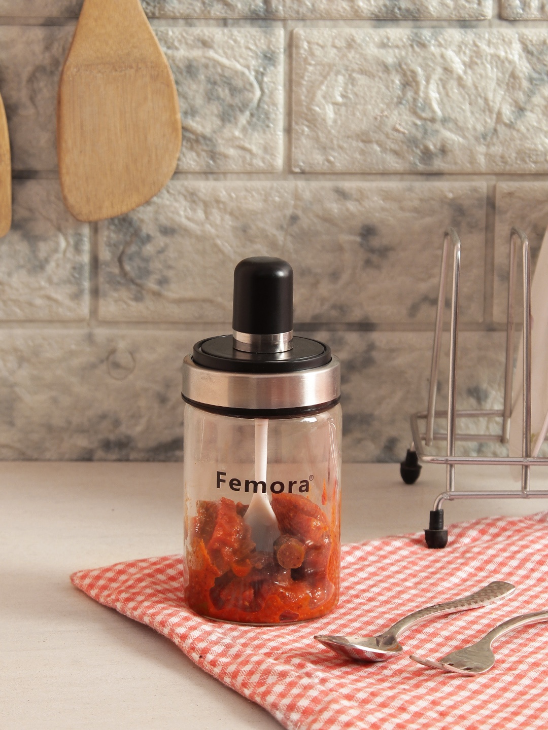 

Femora Set of 4 Transparent Borosilicate Glass Pickle Jar With Spoons