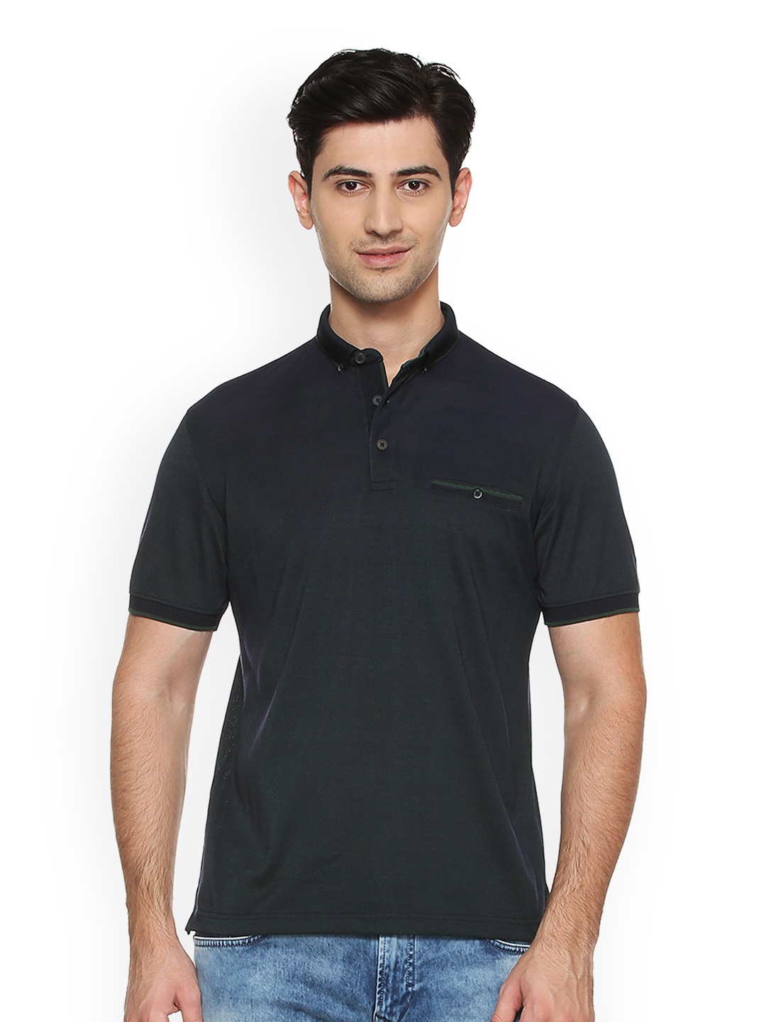 

Peter England Casuals Men Black Solid Polo Collar T-shirt