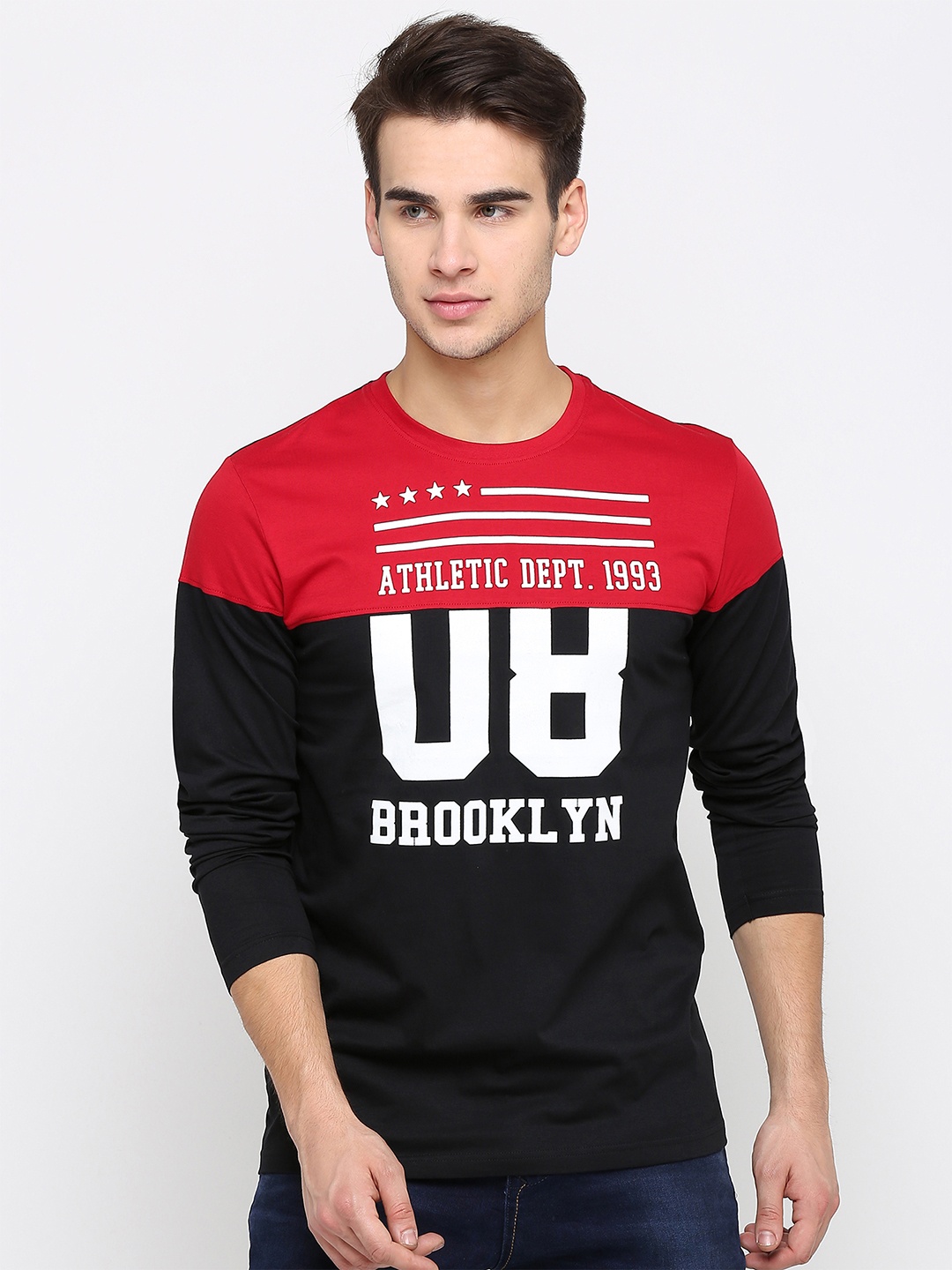 

Maniac Men Red Printed Round Neck T-shirt