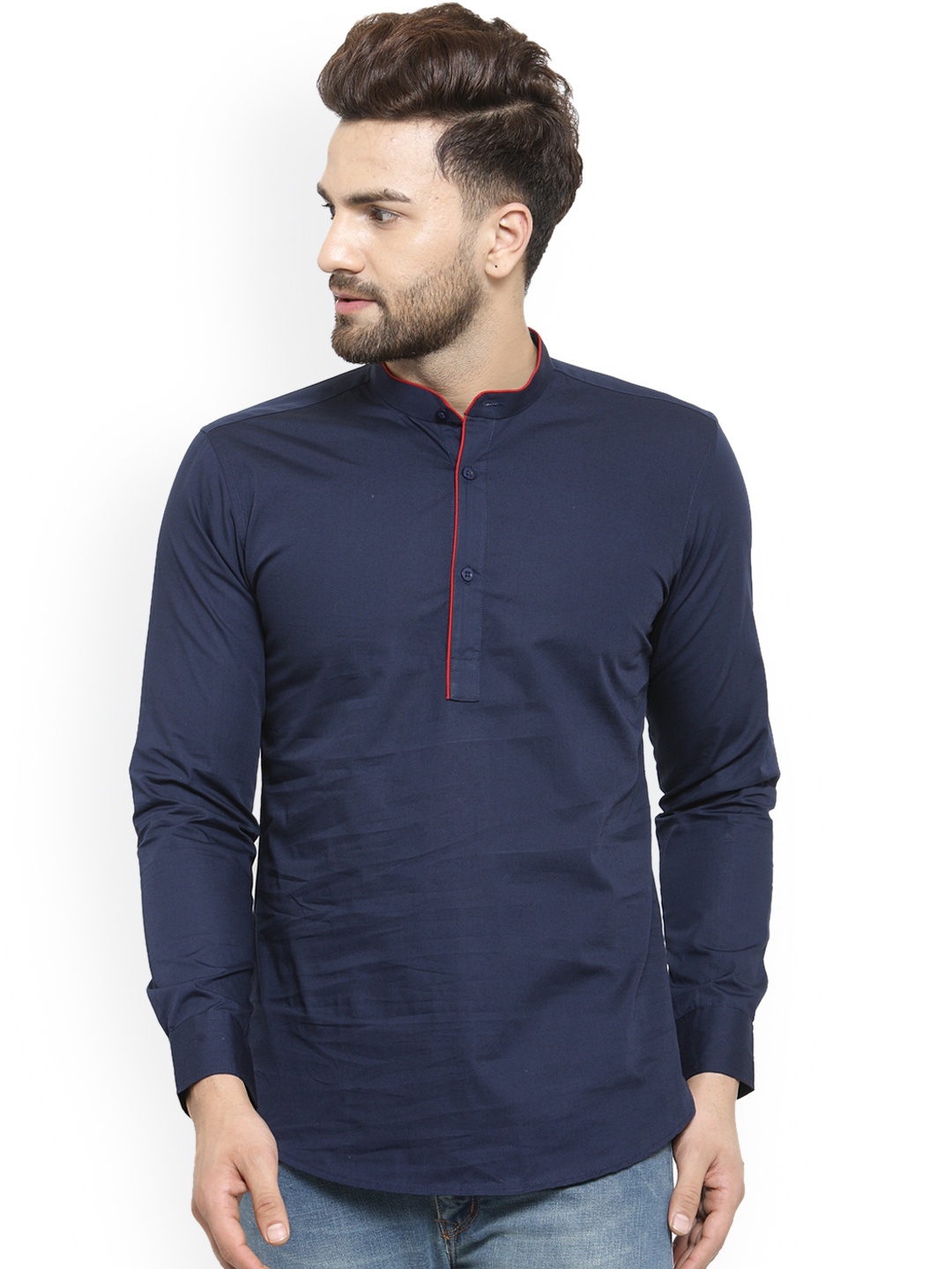 

WESTCLO Men Navy Blue Solid Straight Kurta