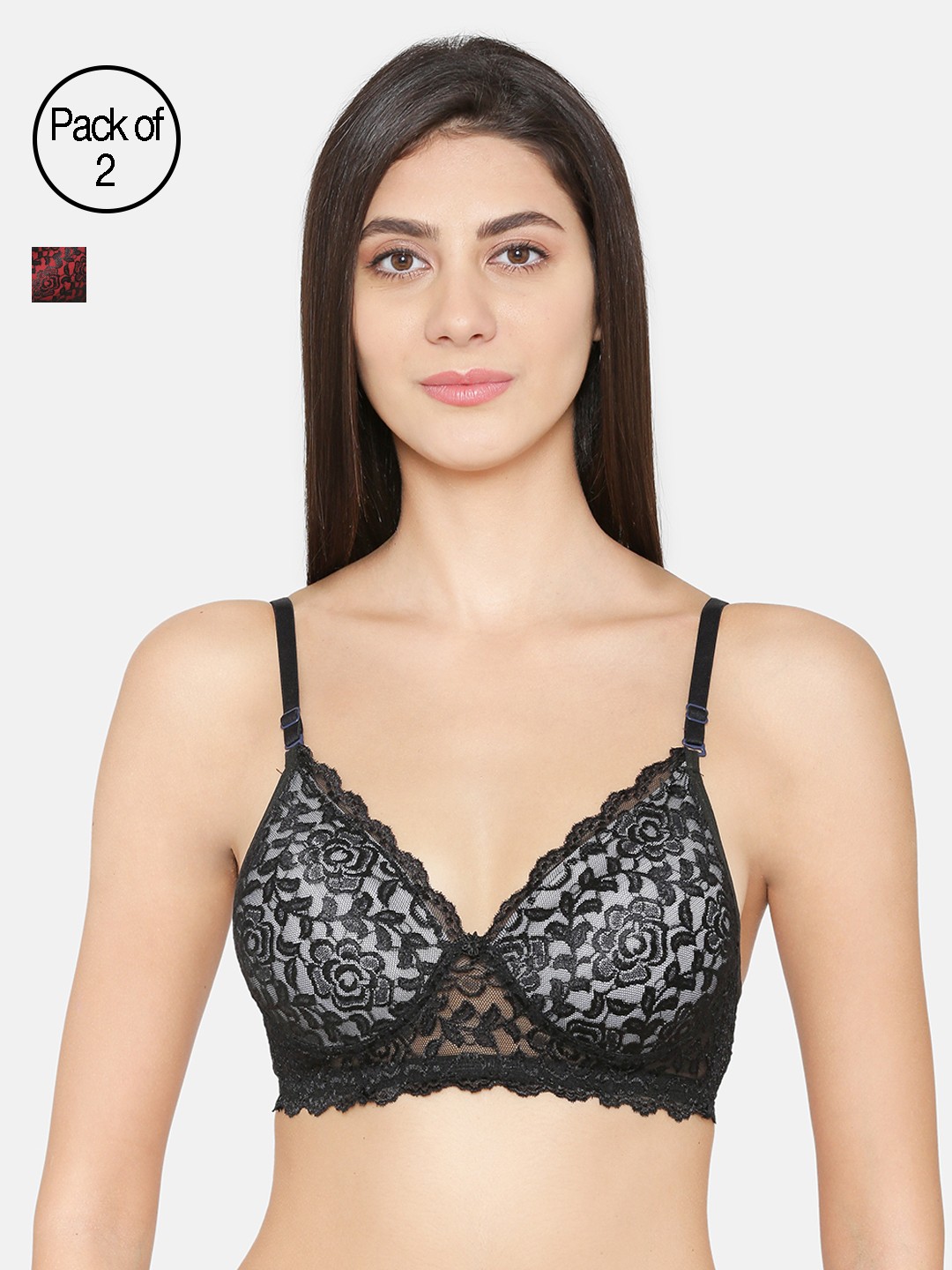 

ABELINO Pack of 2 Solid Push-Up Bras LEO2PCREDWHITE01, Black