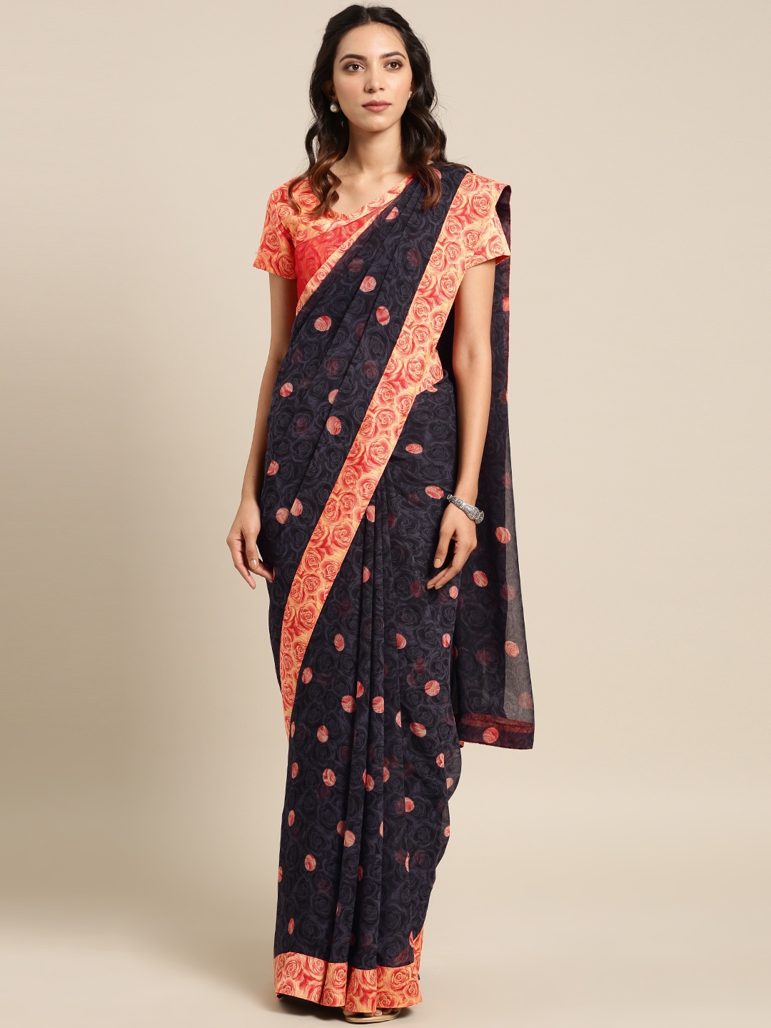 

Aarrah Women Black Printed Pure Georgette Saree