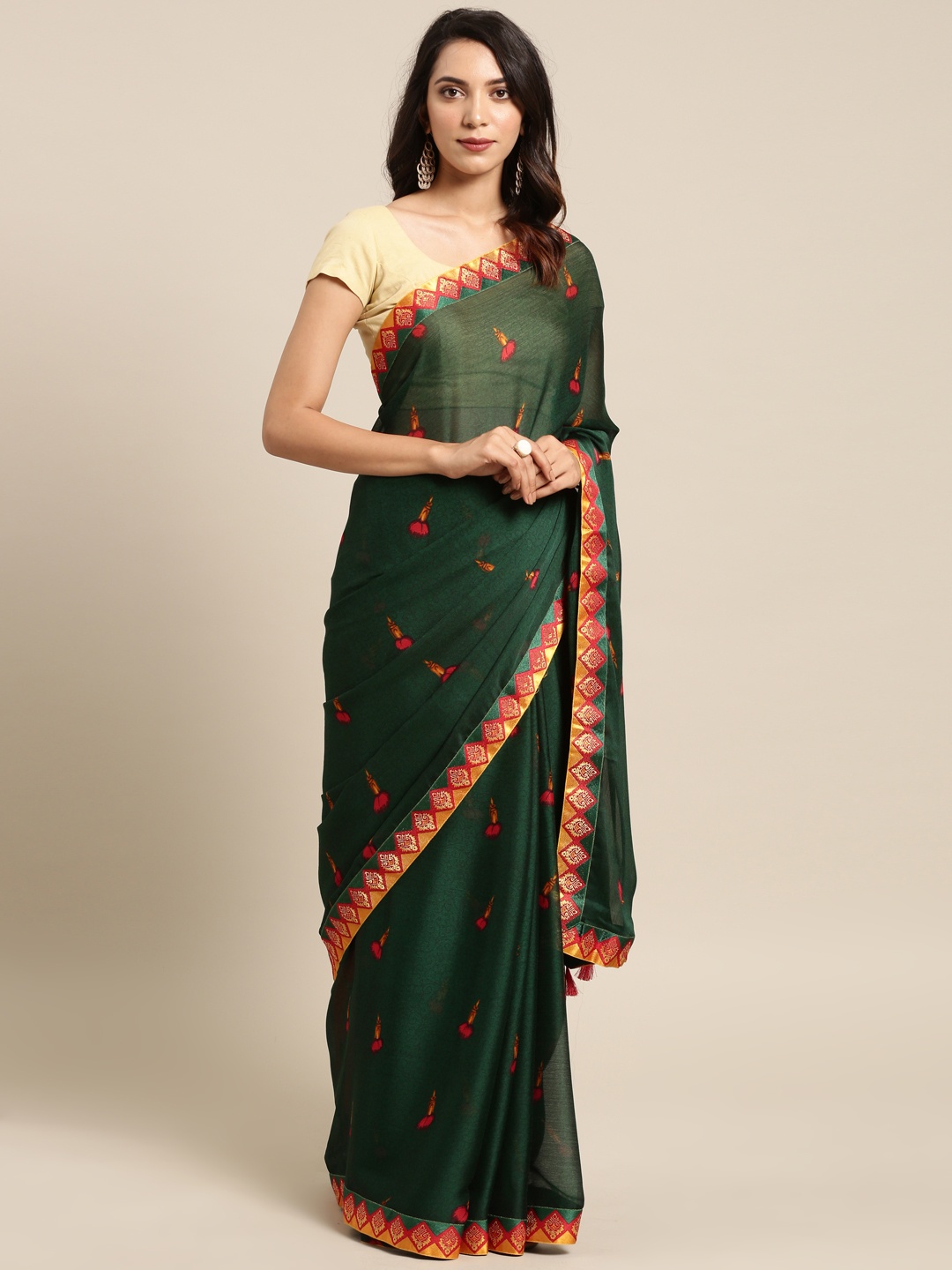 

Aarrah Women Green Pure Chiffon Printed Saree