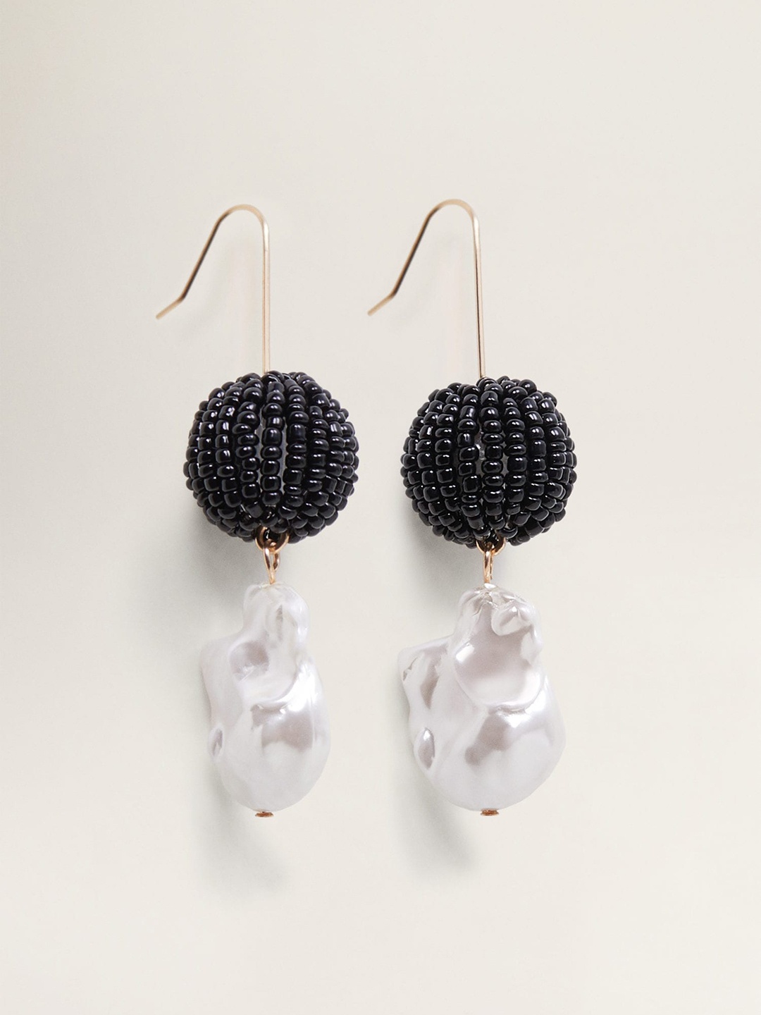 

MANGO Black & White Spherical Artificial Beaded Drop Earrings