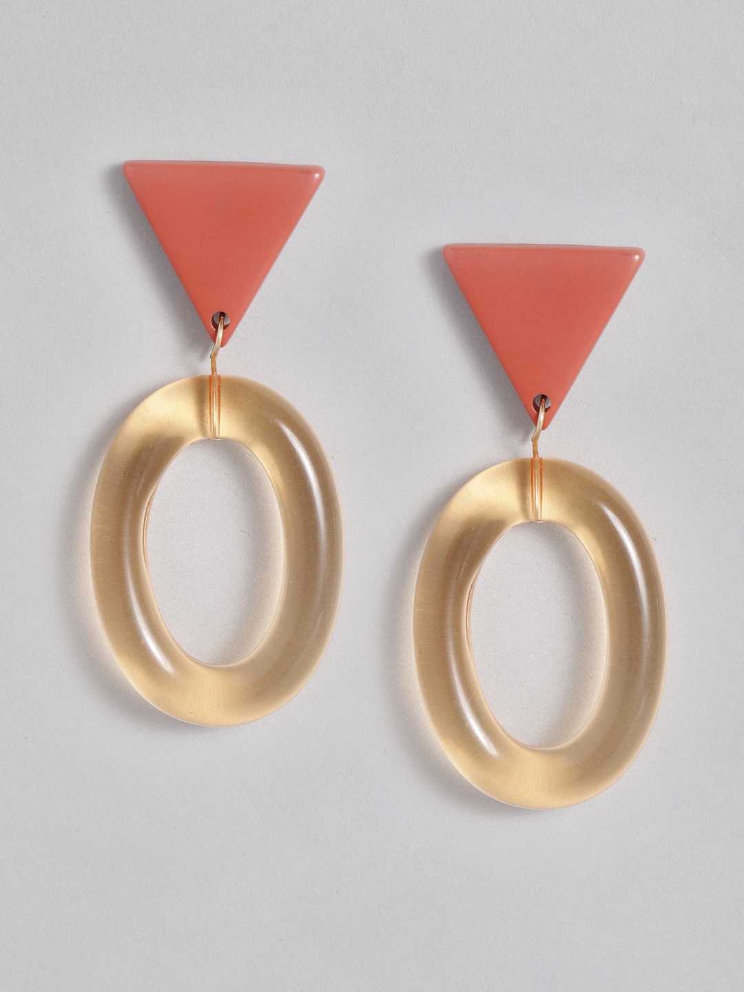 

MANGO Red & Gold-Toned Geometric Drop Earrings