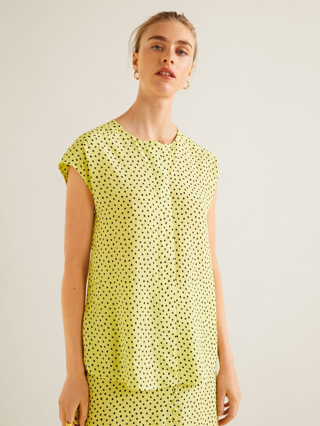 

MANGO Women Fluorescent Green Printed Top