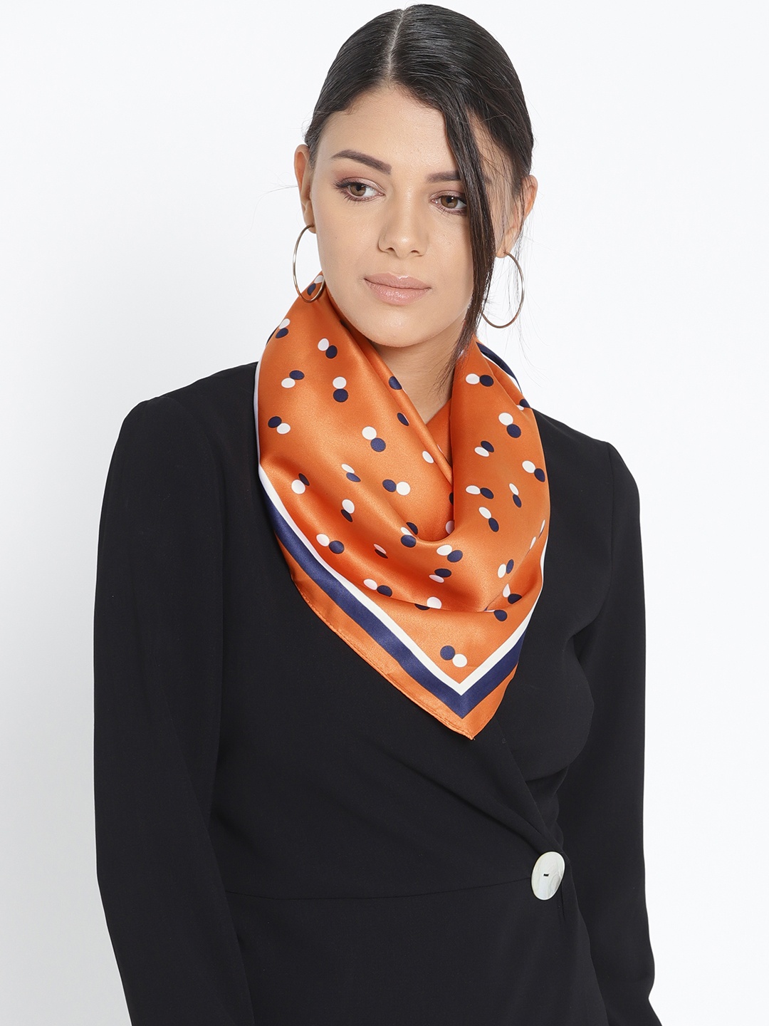 

MANGO Women Orange & Navy Blue Printed Scarf