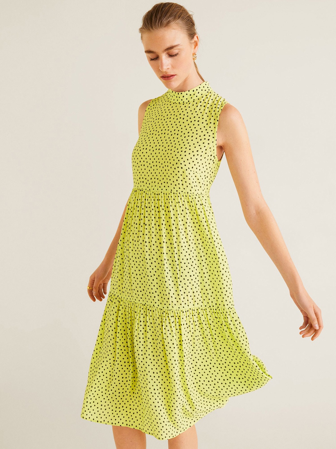 

MANGO Green Printed Fit and Flare Dress