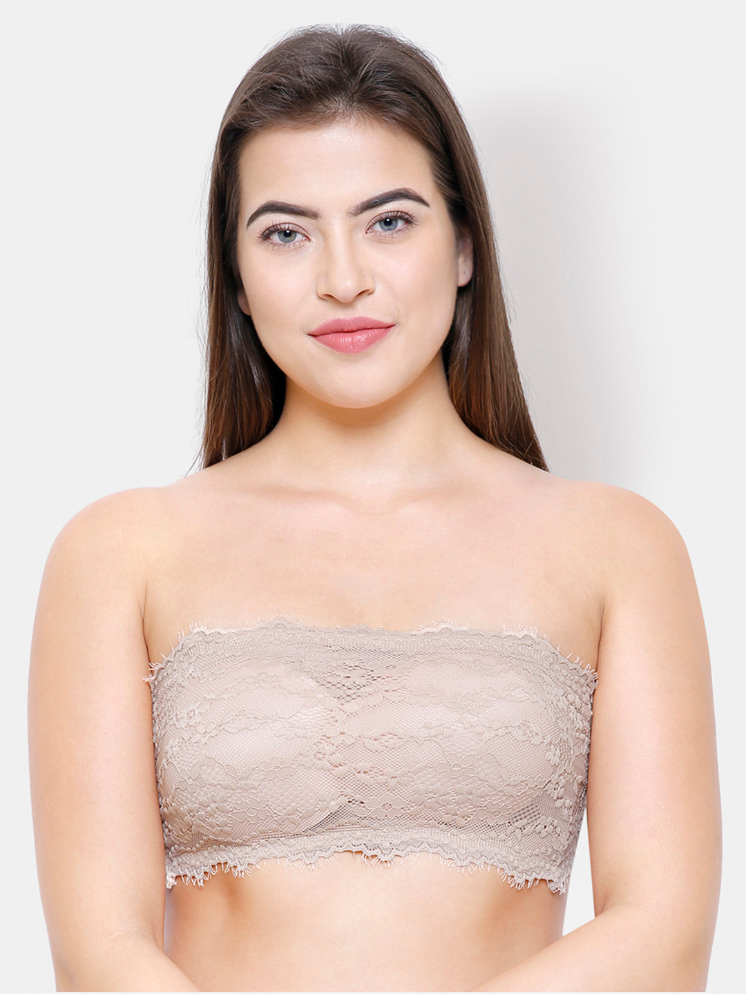 

FashionRack Beige Lace Non-Wired Lightly Padded Bandeau Bra 8043