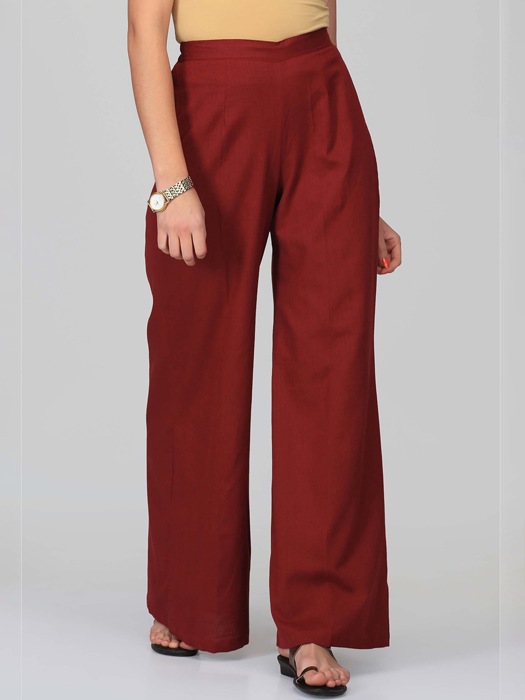 

Abhishti Women Maroon Solid Wide Leg Palazzos