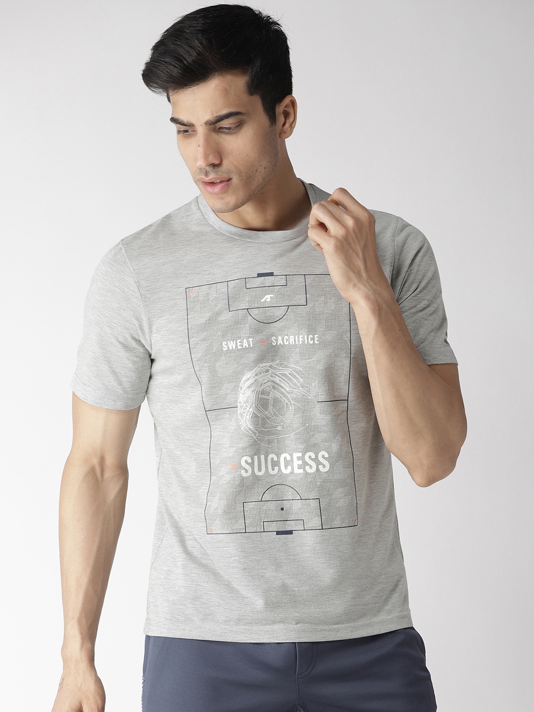 

Alcis Men Grey Melange Printed Round Neck T-shirt