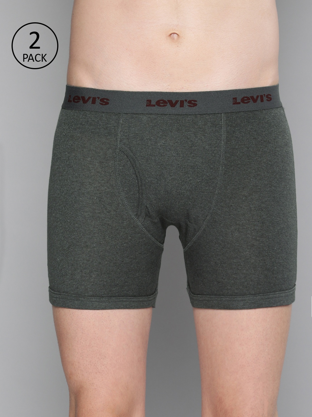 

Levis Men Pack of 2 Pure Cotton Long Length Trunk with Ultrasoft Waistband, Charcoal