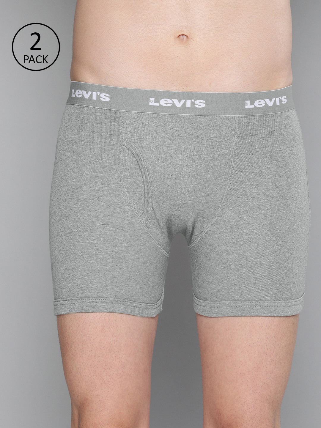 

Levis Men Pack of 2 Pure Cotton Long Length Trunk with Ultrasoft Waistband, Grey