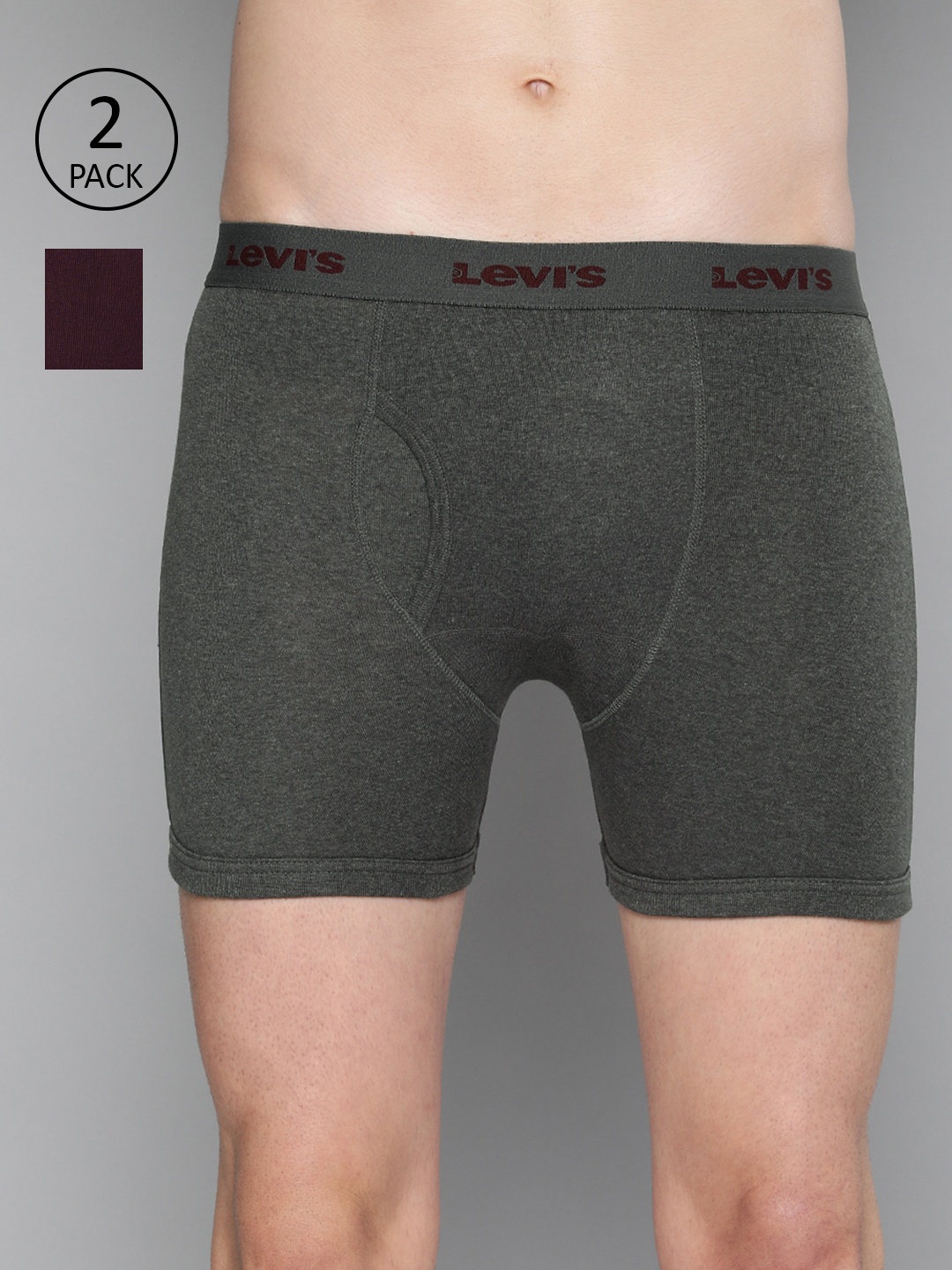 

Levis Men Pack of 2 Pure Cotton Long Length Trunk with Ultrasoft Waistband, Charcoal